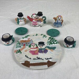 Vintage Chadwick Miller Snowman Resin T-Set Table Decor 1995